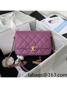 Chanel Grained Calfskin Flap Bag with Double Chain Purple 2022