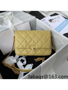 Chanel Grained Calfskin Flap Bag with Double Chain Yellow 2022