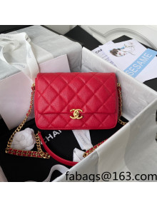 Chanel Grained Calfskin Flap Bag with Double Chain Red 2022