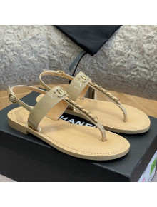 Chanel Patent Calfskin Flat Sandals G38221 Beige 2022