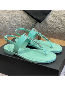 Chanel Patent Calfskin Flat Sandals G38221 Light Blue 2022