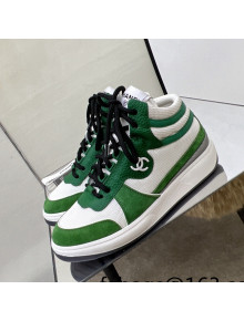 Chanel Fabric, Suede & Calfskin High top Sneakers G38804 White/Green 02 2022