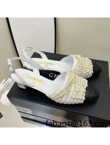 Chanel Lambskin Pearl Bead Charm Medium Heel Sandals 5cm White 2022