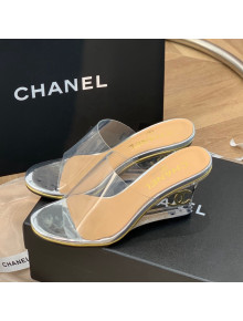 Chanel Transparent Wedge Slide Sandals Silver 2022 032463