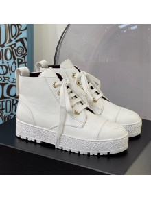 Chanel Calfskin Laced Ankle Boot with Back Buckle White 2021