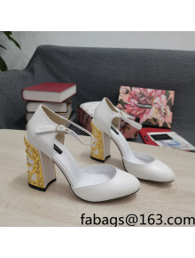 Dolce & Gabbana Calf Leather High Heel Pumps 10.5cm with Metal Charm White 2022