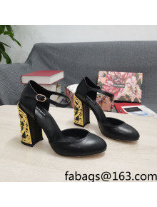 Dolce & Gabbana Calf Leather High Heel Pumps 10.5cm with Metal Charm Black 2022