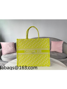 Dior Large Book Tote Bag in Neon Yellow Oblique Embroidery 2021 120212