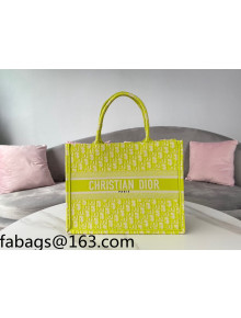 Dior Medium Book Tote Bag in Neon Yellow Oblique Embroidery 2021 120211