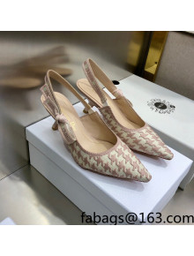 Dior J'Adior Slingback Pumps 6.5cm in Cotton Embroidery with Micro Houndstooth Light Pink 2021