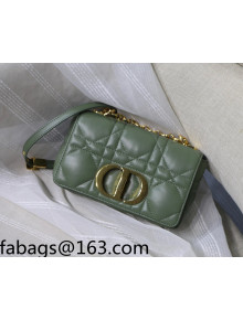 Dior Small Caro Chain Bag in Quilted Macrocannage Calfskin Olive Green 2021