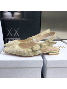 Dior J'Adior Slingback Ballerina Flat in Quake Oblique Embroidery White/Gold 2022