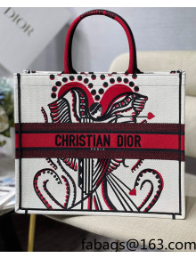 Dior Large Book Tote Bag in White and Red Multicolor Cupidon Embroidery 2022