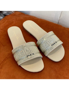 Dior Dway Flat Slide Sandals in Crystal Embroidery Beige 2022 032537