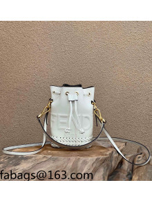 Fendi Mon Tresor Mini Bucket Bag with Braided Leather Charm White 2022 8537