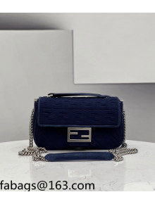 Fendi Baguette Medium Bag in Navy Blue Texture FF Fabric 2021 8529