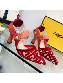 Fendi Colibrì High Heel Slingback Pumps 8.5cm in Velvet FF Mesh Red 2022