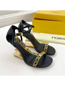 Fendi First F Calfskin Heel 8.5cm Sandals with Logo Chain Black 2022 