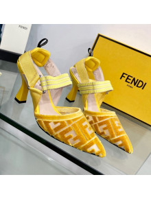 Fendi Colibrì High Heel Slingback Pumps 8.5cm in Velvet FF Mesh Yellow 2022