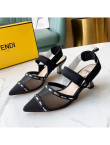 Fendi Colibrì Slingback Pumps 5.5cm in Black Mesh with Metal Stitches Black 2022