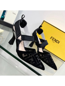 Fendi Colibrì High Heel Slingback Pumps 8.5cm in Velvet FF Mesh Black 2022