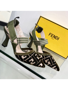 Fendi Colibrì High Heel Slingback Pumps 8.5cm in Velvet FF Mesh Green 2022