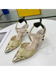 Fendi Colibrì Pleated High Heel Slingback Pumps 5.5cm Champagne Gold 2022