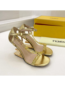 Fendi First F Calfskin Heel 8.5cm Sandals with Logo Chain Gold 2022 