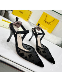 Fendi Colibrì Lite High Heel Slingback Pumps 8.5cm in FF Karligraphy Mesh Black 2022