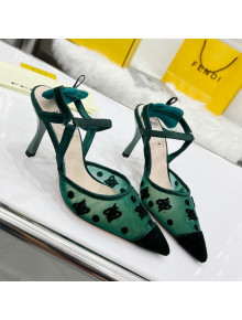 Fendi Colibrì Lite High Heel Slingback Pumps 8.5cm in FF Karligraphy Mesh Green 2022