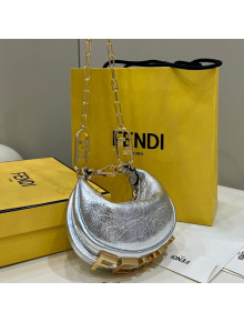 Fendi Nano Fendigraphy Leather Mini Hobo Bag Charm Silver 2022 80056S