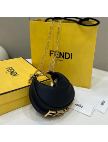 Fendi Nano Fendigraphy Leather Mini Hobo Bag Charm Black 2022 80056S