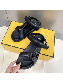 Fendi Feel Leather Flat Sandals Black 2022 032234