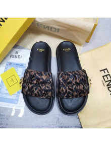 Fendi Feel FF Satin Drawstring Flat Slide Sandals Brown 2022 032241