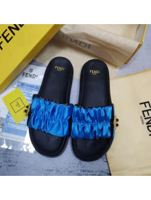 Fendi Feel Satin Drawstring Flat Slide Sandals Blue 2022 032242