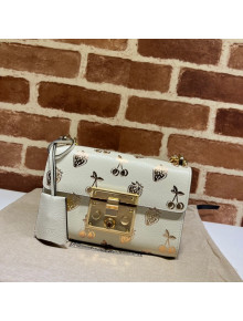 Gucci Padlock Small Berry Print Leather Shoulder Bag 409487 White/Gold 2021 