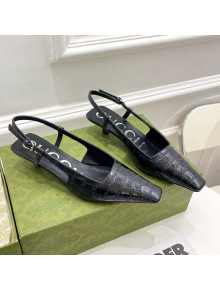 Gucci Stone Embossed Leather Slingback Pump 4cm Black 2021 15