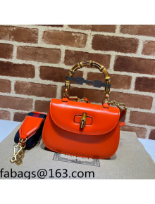 Gucci Leather Small Top Handle Bag with Bamboo ‎675797 Orange 2022