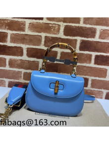 Gucci Leather Small Top Handle Bag with Bamboo ‎675797 Blue 2022