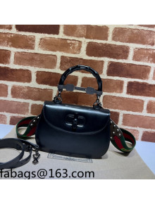 Gucci 100 Leather Small Top Handle Bag with Bamboo 681344 Black 2022