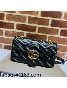 Gucci x Balenciaga Print  Leather GG Marmont Small Shoulder bag 443497 Black 2022  