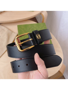 Gucci Smooth Leather Belt 3.5cm with Sqaure Buckle Black/Gold 2022 08