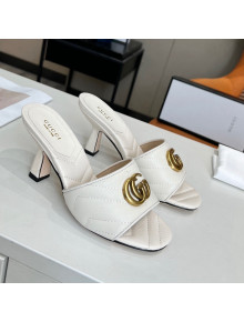 Gucci Diagonal Leather Medium Heel Slide Sandals with Double G White 2022 