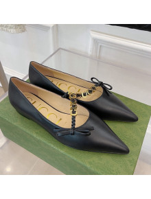 Gucci Leather Ballet Flat with 'GUCCI' Bow Black 2022