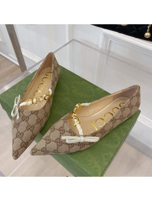 Gucci GG Canvas Ballet Flat with 'GUCCI' Bow Brown 2022