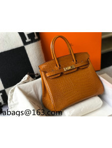 Hermes Birkin 30cm Bag in Crocodile Embossed Calf Leather Golden Brown/Gold 2021 