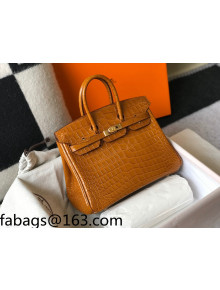 Hermes Birkin 25cm Bag in Crocodile Embossed Calf Leather Golden Brown/Gold 2021 