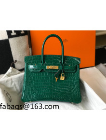 Hermes Birkin 30cm Bag in Crocodile Embossed Calf Leather Emerald Green/Gold 2021 