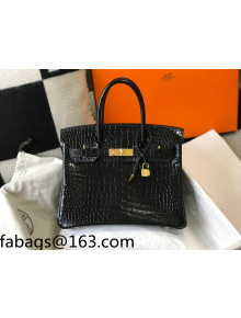 Hermes Birkin 30cm Bag in Crocodile Embossed Calf Leather Black/Gold 2021 