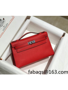 Hermes Kelly Pochette Bag 22cm Chinese Red/Silver 2022 09